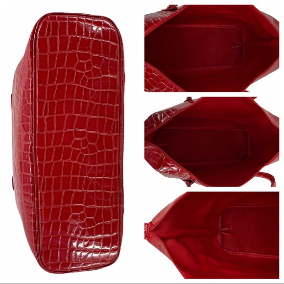 Large Red Faux Patent Leather Tote - Picture 10 of 15